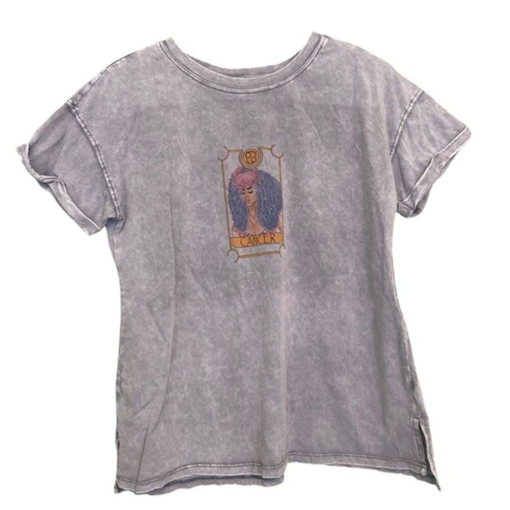 Z Supply Washed Grey Zodiac Cancer Short Sleeve Graphic T Shirt Medium